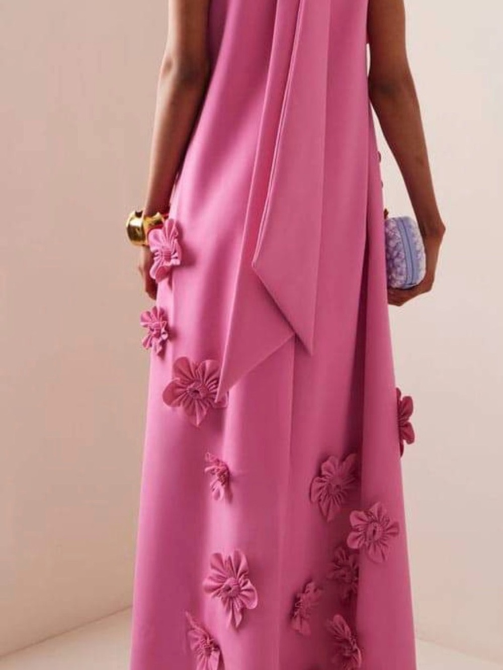 Sleeveless Pink Maxi Dress with 3D Floral Appliqués - Picture 2 of 3